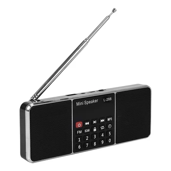 Mini Prenosné Dobíjacie Stereo L-288 FM Rádio Reproduktor LCD Sn Podpora TF Karty, USB Disk, MP3 Prehrávač Hudby Reproduktor(Black)