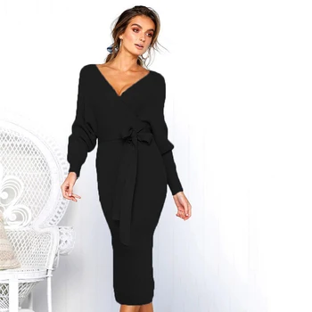 Nový Sexy tvaru Ženy Šaty Jeseň Zima Dlhý Rukáv Obväz Šaty Lady Slim Tesný Vysokej Streetwear Oblečenie W4