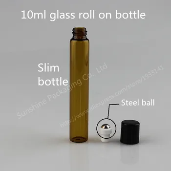 300x10ml amber prejdite na kolieskových fľaše pre esenciálne oleje roll-on naplniteľné parfum fľašu dezodorant kontajnerov s čiernym viečkom