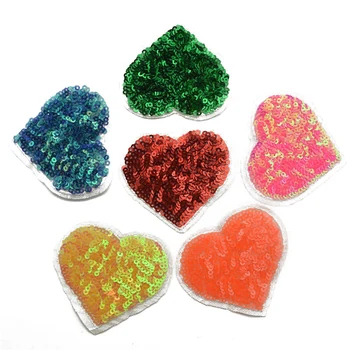 60pcs 6colors srdce sequin Železa-Na Nášivka/Vyšívané Patch-Sequin Srdce odznak na oblečenie