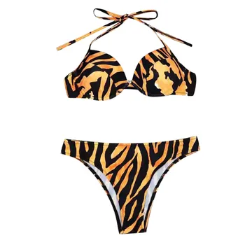 2020 Ženy Sexy Tiger Tlač Dve Kus Bikini Set Ženské Plavky, plavky Plavky, plážové oblečenie Plávať Nosenie Biquini Vyhovovali 20Feb06