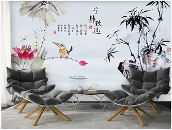 Vlastné fotografie, 3d stenu papier nástenná maľba na stenu Čínsky Atrament krajiny bambusu lotus domova foto tapety v obývacej izbe