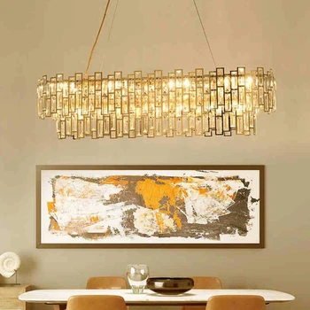 LED crystal reštaurácia lampa post-moderný luster obdĺžnik tvorivé osobnosti jedáleň lampa svetla zlatý luxusné nové lampy