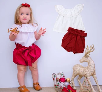 Batoľa, Dieťa, Dievča, Chlapec, Čipky Topy + Červené Nohavice Šortky Letné Oblečenie Oblečenie Set