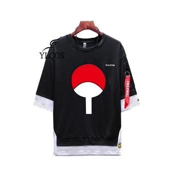 Anime Naruto T-shirt Uchiha Cosplay Kostým Čierne Biele Krátky Rukáv Fashion Kostýmy oblek