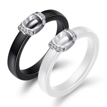 Nový luxusný Ženy Čierna Biela Keramický Krúžok Pre Ženy v Indii Kameň Crystal Pohodlie Snubné Prstene, Zásnubné Značky Šperky