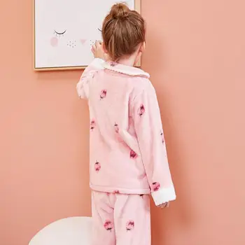 Flanelové Pyžamo Pre Dievčatá, Deti Jeseň V Zime Teplé Zahusťovanie Odev Deti Tepelnej Sleepwear Dievčatká Domov Nosiť Oblečenie