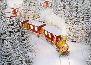 Vynikajúce snehové vločky pozadí, Červený vlak s dym, Dym spolu Obežnej dráhe, Beh Festivaly Studio Pozadí 7x5ft vianoce