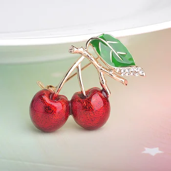 Móda Dvojité Cherry Drahokamu Brošňa Pin Pobočky Cerise Ovocie Zelenej Listovej Odznak Šperky Vianočný Darček brošne rozetu brosc