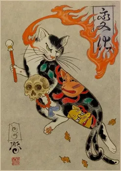 Kúpiť tri a dostanete jeden múr umenia nálepky maľovanie obývacia izba dekorácie spálňa vytlačiť obrázok Japonský samuraj mačka mačka tetovanie