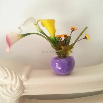 Krásne Umelé PU materiálu, Kvet Nastaviť Domáce Dekorácie Sklenené Vázy a PU Kala Ideálny Zodpovedajúce Dekoratívne