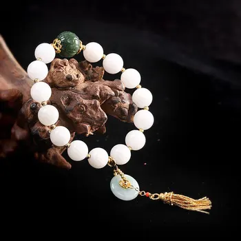 Uglyless Prírodné Jade Lištovanie Kamene, Náramky pre Ženy, Skutočné 925 Silver Strapce Etnických Náramok Elastické Lano Emerald Šperky