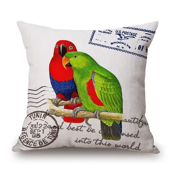 Zviera Akvarel Papagáj Štvorcové Bavlnené Obliečky Vankúš Domov Lôžková Izba Dekor Jednej Strany Tlače 18