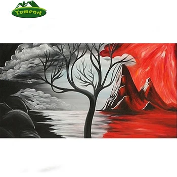 Móda Stenu Umenie Abstraktné olejomalieb Strom Červená a Čierna Farba Dekorácie 5D Diamond Maľovanie Strom Vzor, Diamond Výšivky