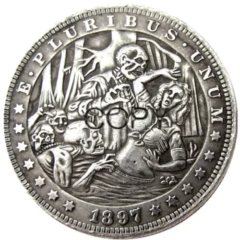 NÁS Hobo 1897 Morgan Dolár lebky zombie kostra Strieborné Pozlátené Kópie Mincí