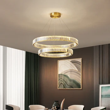 Moderné Luxusné Crystal Prsteň Prívesok Kruh Svetla, Schodisko, Obývacia izba Pozastavenie zavesiť osvetlenie LED nerez Guľatý Krúžok lampa