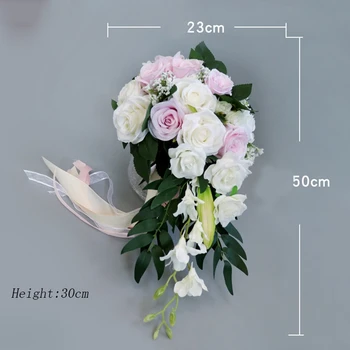 Vodopád Hodváb Rose Svadobné Kytice pre družičky Svadobné Kytice Biele Umelé Kvety Mariage Dodávky Domáce Dekorácie