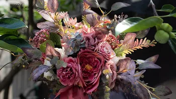 PEORCHID Vintage Fialová Nevesta kvetinové Svadobné Kytice Pivónia Hodváb Rose Skúmie umelú Ruku Kytice Noiva