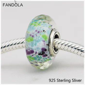 925 Sterling Silver Green Shibori Tvárou Sklo Murano Skla Fit DIY Značky Náramok Perličiek Šperky, Takže Žena Dary