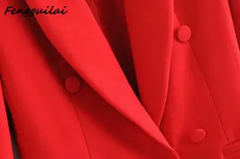 Jar Oblek, Sako Ženy Dvojité Breasted Tenký Dlhý Rukáv Saka Vrchné Oblečenie Mujer Vianoce Príležitostné Black Red Sako Dámske