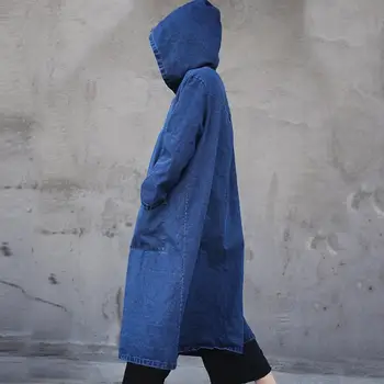 2020 jeseň Denim Zákopy Srsti Ženy Plus Veľkosť Vintage Kabát Windbreaker Džínsy Sveter s Kapucňou Kabát