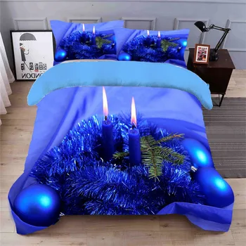 Domov Dieťa Zdravé 3D posteľná bielizeň Nastaviť Modrá Farba Obloženia titulnú Posteľ Strom obliečky na Vankúše Jelene A Obliečky Vianoce Sneh