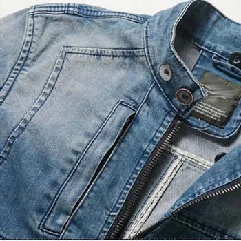 Nové Módne Denim Jacket Modrý Kabát Mužov Jeans Bunda Bežné Slim Značku Oblečenia