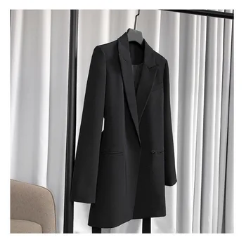 Na jar roku 2020 žien kórejský elegantný retro bežné BF štýl Sako voľné obleku kabát čierny