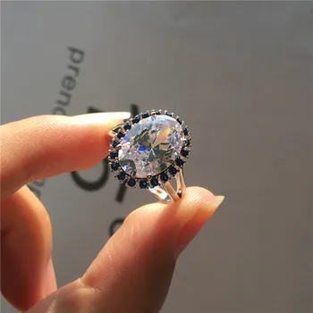 Luxusné Žena Modrá Biele, Oválne Crystal Krúžok Elegantnej Striebornej Farbe Zásnubné Prstene Pre Ženy Vintage Svadba Šperky