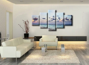 5 Panel Wall Art Obrázky Pre Obývacia Izba Plátno Umenie Západu Slnka Na Pláži Na Pobreží Mora Krajinomaľbou Domova Zarámované J009-016