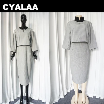 CYALAA 2020 najnovšie houndstooth print office plus veľkosť ženy šaty