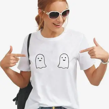 Zábavné, Roztomilé Ghost Kozy Halloween Tlač Ženy Tričko Krátky Rukáv Bežné Tričko Tee Tričko Femme Harajuku T Shirt Ženy Topy