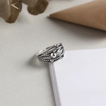 Libra 925 silver line väzbe prstene strieborné Twist kríž line kolo perličiek dizajn vintage temerament otvoriť prstene pre ženy šperky