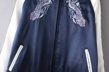 2016 Jar Ženy Modrá Biele Bežné Bombardér Embroideried Reverzibilné Bunda Coats Nepremokavé Baseball Bundy Pre Školy
