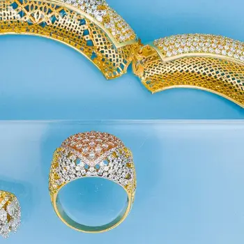 Novota Hot Charms 2KS Afrike Náramok/Prsteň Pre Ženy Geometrie Dubaj Šperky Set Kubický Zirkón Nigéria Svadobné Šperky Sady