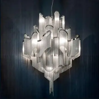 Moderné Luxusné Reťazca Strapec Hliníkový Prívesok Lampy D80cm Striebro Zlato Domov Salon Hotel Art Dekoratívne LED Obývacia Izba Lustre