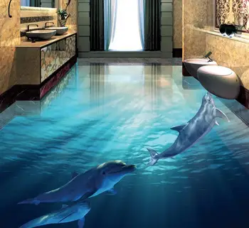 3D Podlahy, Vlastné Dolphin Tapety Na Steny 3 D Kúpeľňa Obývacia izba Tapety 3D Stereoskopické 3D Vinylové Podlahy
