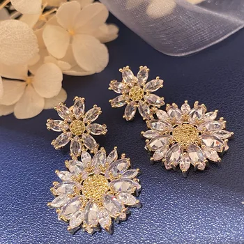 Bilincolor fashion cz slnečnice drop náušnice pre ženy, svadobné svadobné šperky