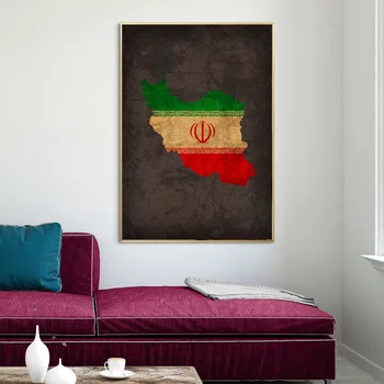 Vlajkou Krajiny, Mapy Plagát Vintage Irán Vlajkou Krajiny, Mapa Plátno Tlačiť Domova Wall Art Decor Č Rám