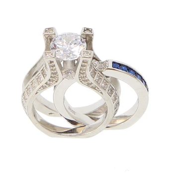 Odbavenie predaj 925 sterling silver Krúžky modré biele cubic zirconia cz Prízvuk kameň Ženy, svadobné zapojenie luxusný prsteň
