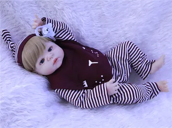 Chlapec bebe-reborn blond vlasy plné silikónové reborn bábiky baby 22 inch falošné dieťa silikónové bábiky pre deti darček nažive deti
