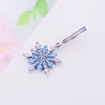 Berloque Reálne 925 Sterling Silver Blue Clear Zirkón Snowflake Charms Korálky Fit Originálne Náramky, Prívesky DIY Šperky Robiť