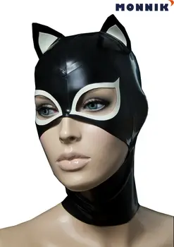 MONNIK latexLatex maska Sexi Čierne Latexové Kapota Gumové Masky s Malé Ucho Rubber 0,4 mm pre Catsuit Nosenie