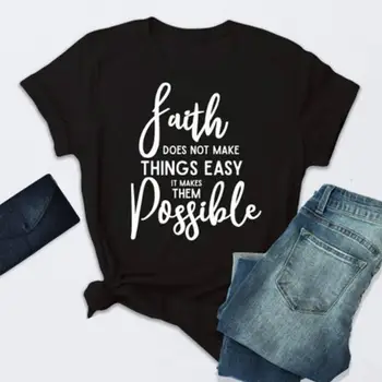 Plus Veľkosť Ženy Viery Inšpiratívne List Tlač Krátkym Rukávom Letné T-Shirt Topy T-shirt Dámy Oblečenie Bežné Ženy T-Shirt
