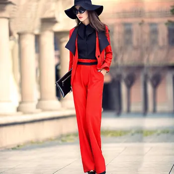 Doprava zadarmo Zamestnanie obleku oblečenie zrnko pracky klope sako žena temperament dlhým rukávom červenej farby