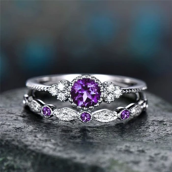 Kúzlo 2ks/Set Green/Blue/Purple/Červená Drahokamu Krúžok Luxusné Crystal Pár Láska Prsteň Zásnubný Prsteň, Šperky Darček L4U475