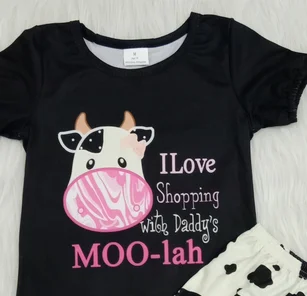2020 hot predaj dievčatá nastaviť malá krava zviera tlače detské oblečenie boutique vysoko kvalitný 2 dielna sada