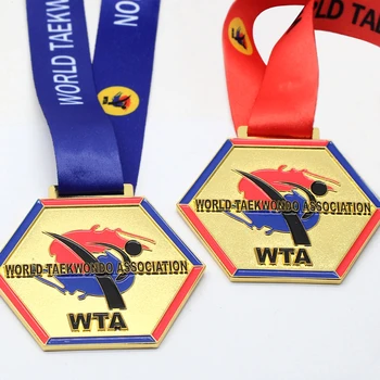 Taekwondo Medaila, Športová Medaila, zlatá Medaila s stuhy ,lacné vlastné medaily ,vlastné športové medaily s stuhy