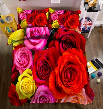 Red rose svadobné 3D posteľná bielizeň nastaviť kvet posteľná bielizeň 4pcs perinu nastaviť twin kráľovná king bed nastaviť deti / Dospelých posteľná bielizeň byť zdobiť