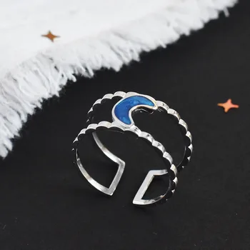 925 Sterling Silver Otvoriť Prstene pre Ženy Móda Osobnosti dvojitou Vrstvou Epoxidovej Mesiac Krúžky Minimalistický Temperament Šperky Bague